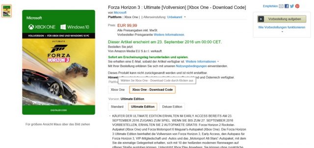 Forza Horizon 3 Xbox Play Anywhere Amazon