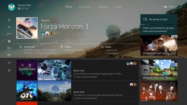 Xbox One Dashboard Startseite 2017