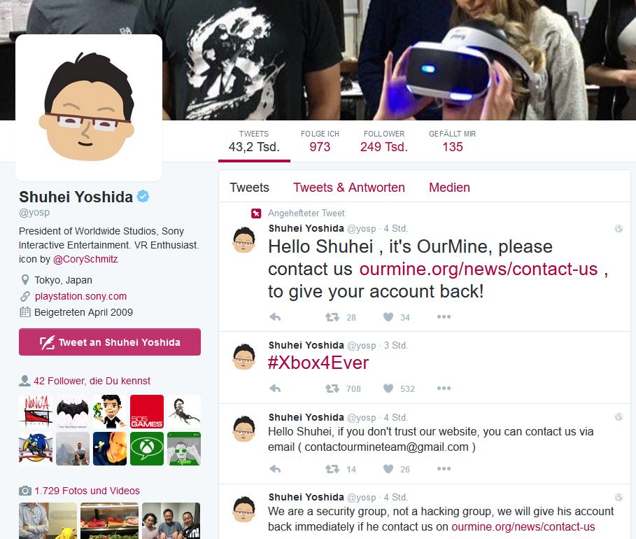 Shuhei Yoshida Twitter Account gehackt