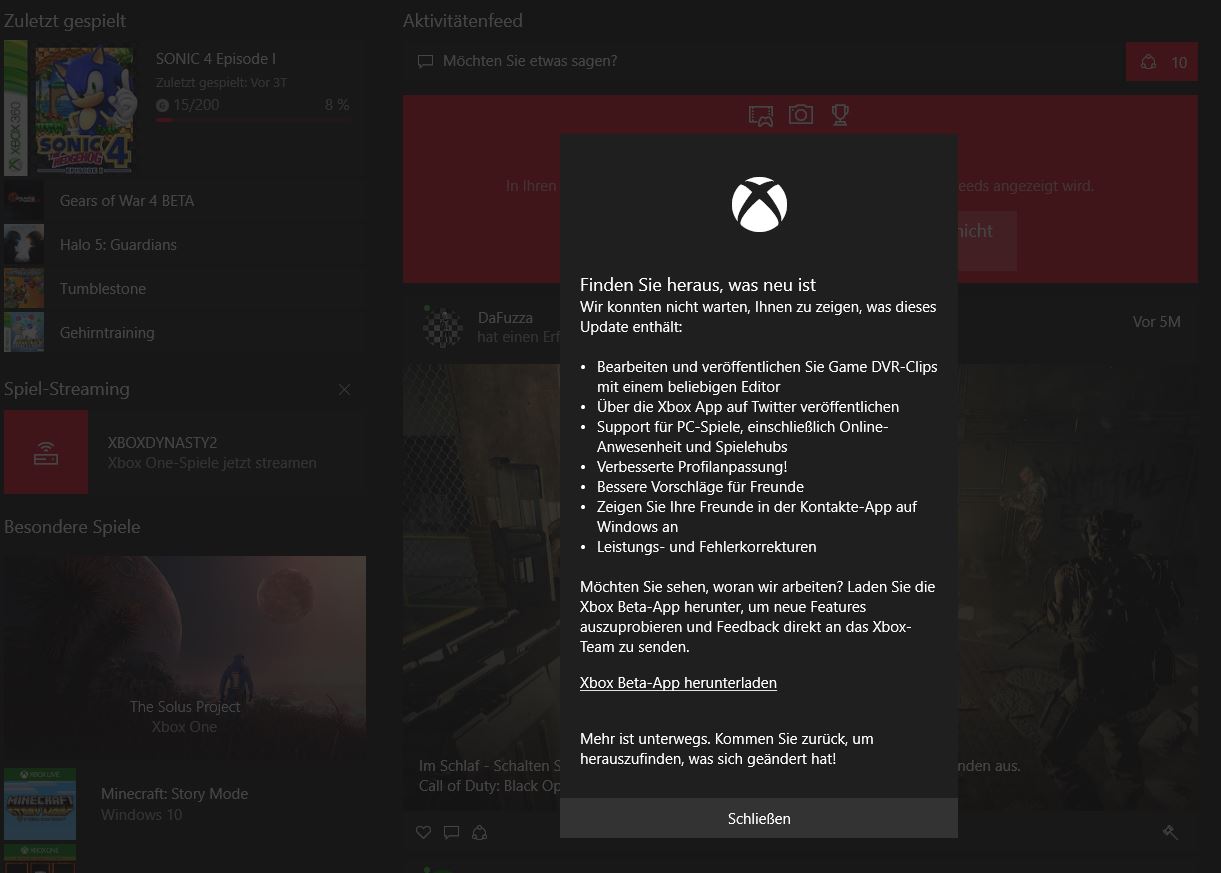 Xbox App Update mit neuen Features