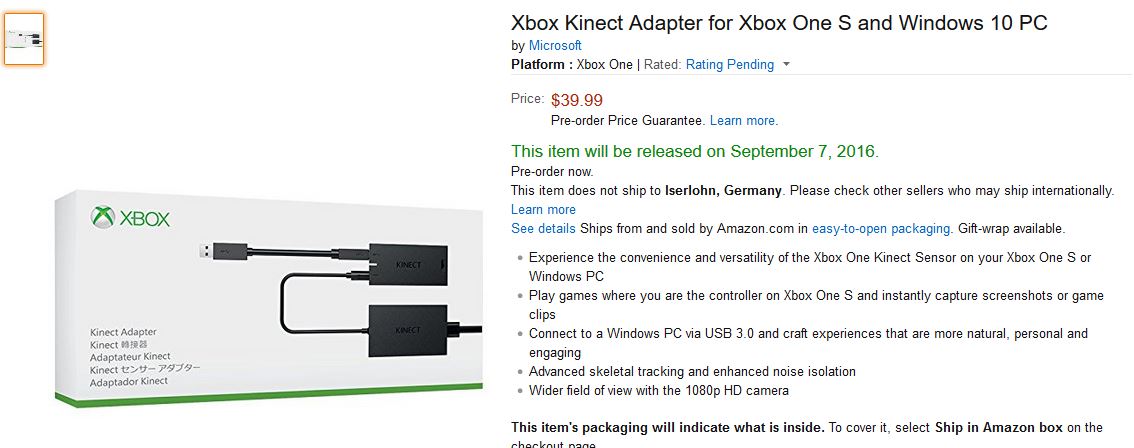 Kinect Adapter ab September im Handel