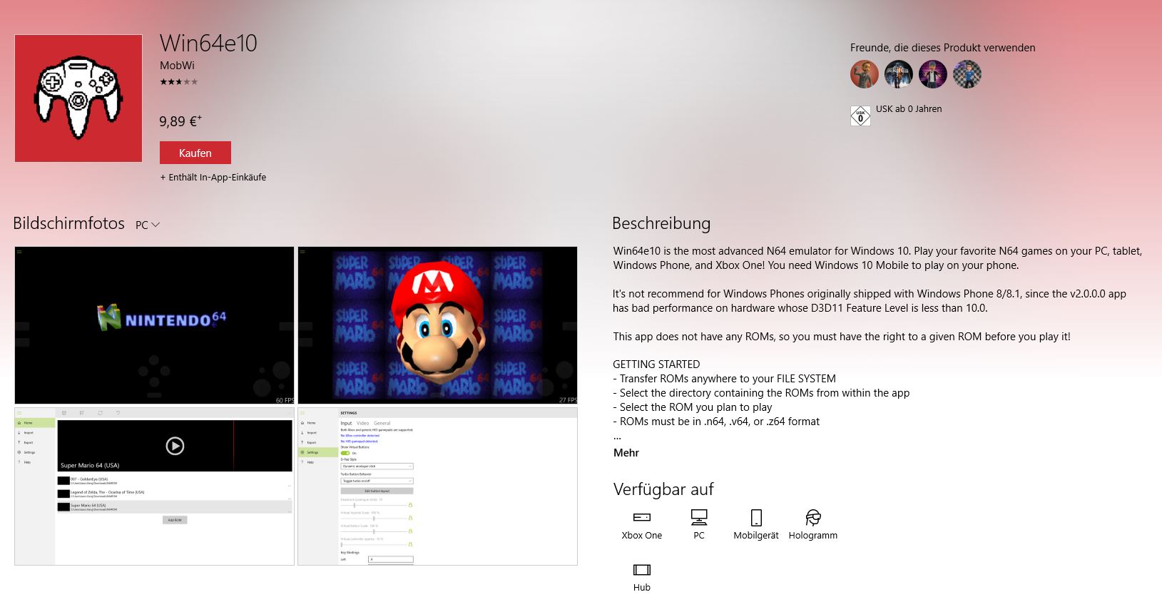 Xbox One Dashboard: Win64e10 Nintendo N64 Emulator veröffentlicht, Video zeigt Super Mario 64