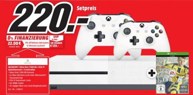 Xbox One Slim: Konsole + FIFA 17 + Controller für 222,- Euro